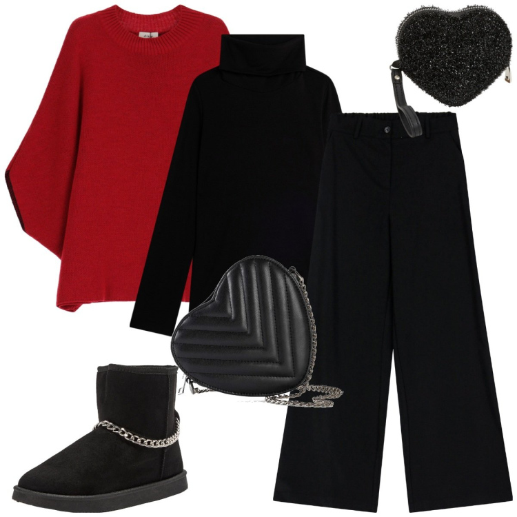 Outfit donna - Total look #2036922. Stile Romantica per Tutti i giorni. Abbinamento con borse a tracolla, stivaletti, portafogli, cappotti, pantaloni a palazzo, maglieria.