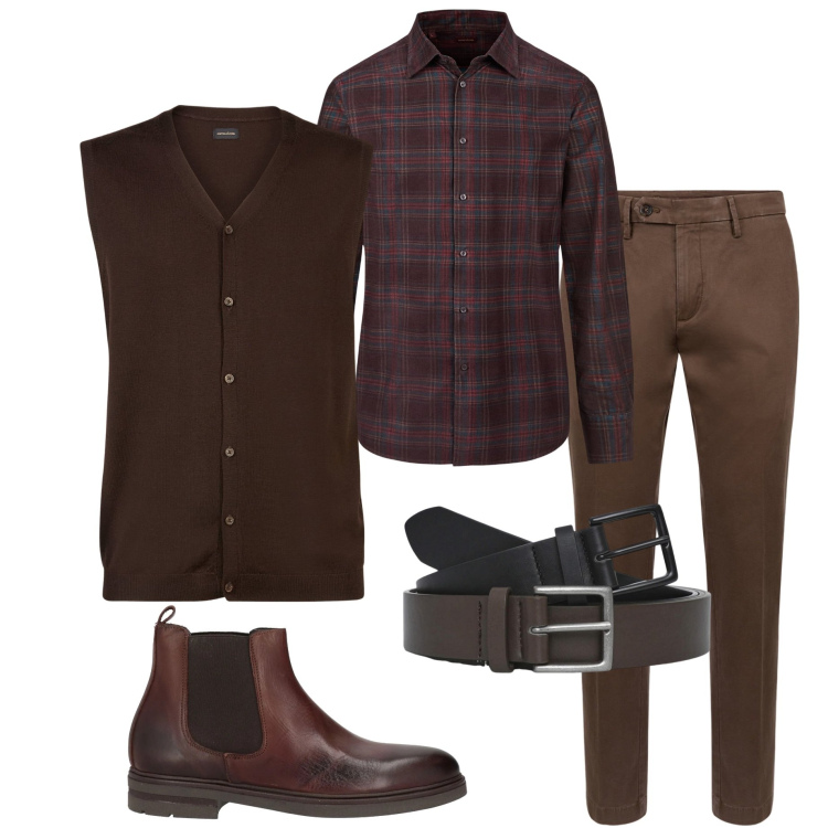 Outfit uomo - In ufficio. Stile Urban per Ufficio. Abbinamento con stivali e stivaletti, cinture, pantaloni chino, camicie, gilet.