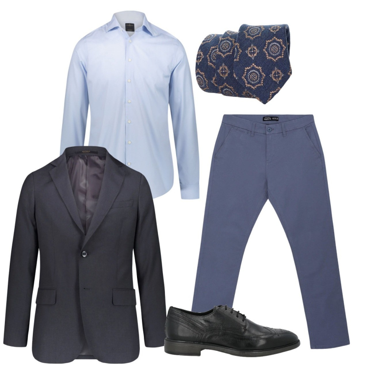 Outfit uomo - Ufficio oblige. Stile Business/Elegante per Ufficio. Abbinamento con scarpe stringate, pantaloni chino, cravatte, camicie, giacche.