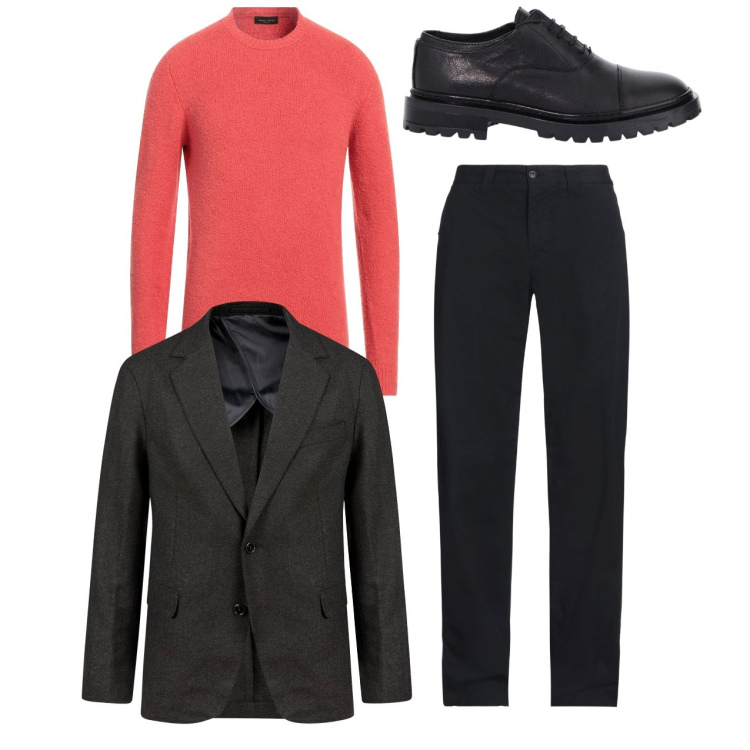 Outfit uomo - Un giro in centro. Stile Trendy per Tutti i giorni. Abbinamento con pantaloni chino, pullovers, scarpe stringate, giacche.