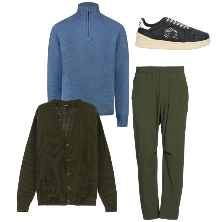 Outfit uomo - Comfort time. Stile Casual per Tutti i giorni. Abbinamento con pantaloni, sneakers, cardigans, maglieria.