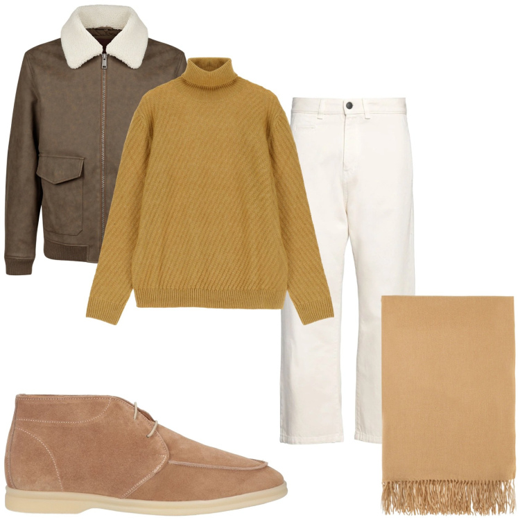 Outfit uomo - Total look per la giornata. Stile Trendy per Tutti i giorni. Abbinamento con stivali e stivaletti, jeans dritti, maglieria, sciarpe, giacche.