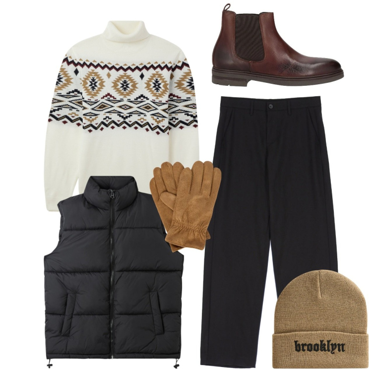 Outfit uomo - Ma che freddo fa. Stile Urban per Tutti i giorni. Abbinamento con stivali e stivaletti, maglieria, piumini, berretti, pantaloni, guanti.