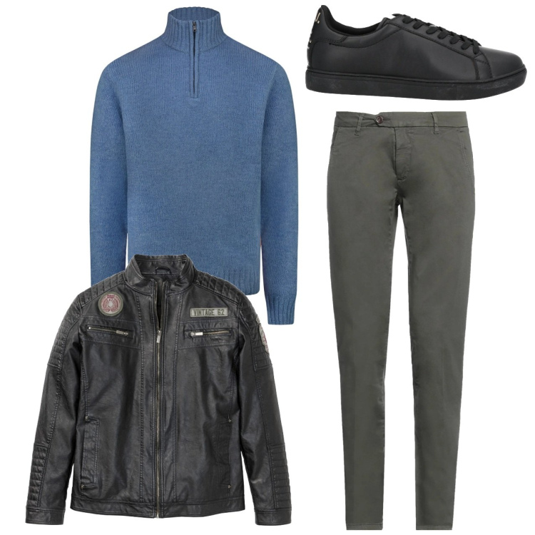Outfit uomo - Il pullover azzurro. Stile Casual per Serata speciale. Abbinamento con giacche, pantaloni, sneakers, maglieria.