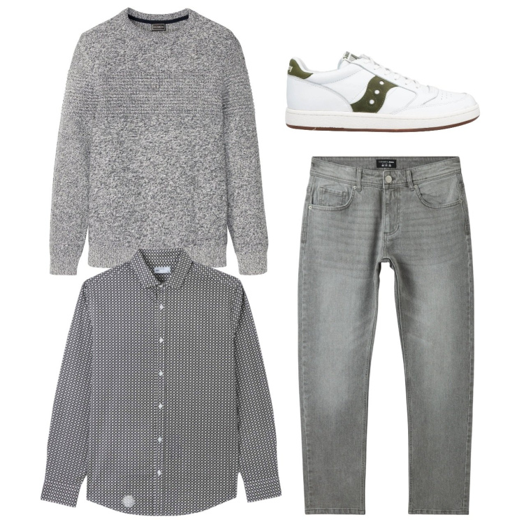 Outfit uomo - In grigio casual. Stile Casual per Tutti i giorni. Abbinamento con maglieria, sneakers, camicie, jeans.