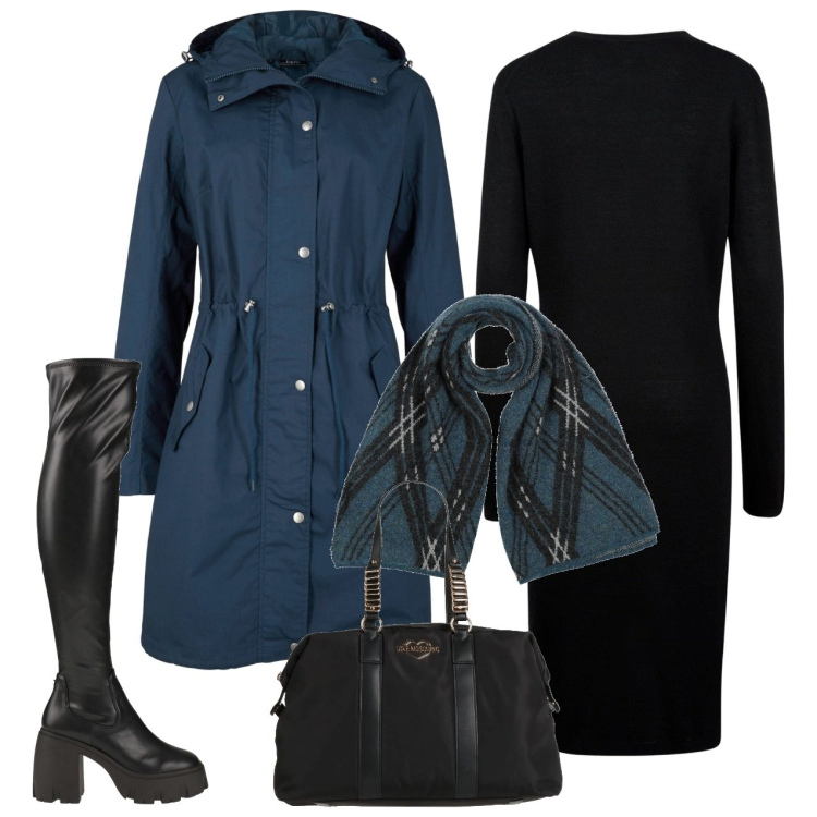 Outfit donna - Una sciarpa e via - @nike75. Stile Bon Ton per Tutti i giorni. Abbinamento con parka, sciarpe, borse a mano, stivali, vestiti midi/longuette.