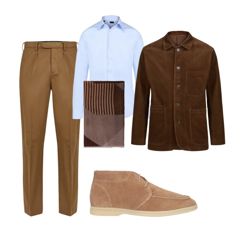 Outfit uomo - Total look #2037054. Stile Business/Elegante per Ufficio. Abbinamento con stivali e stivaletti, sciarpe, giacche, camicie, pantaloni.
