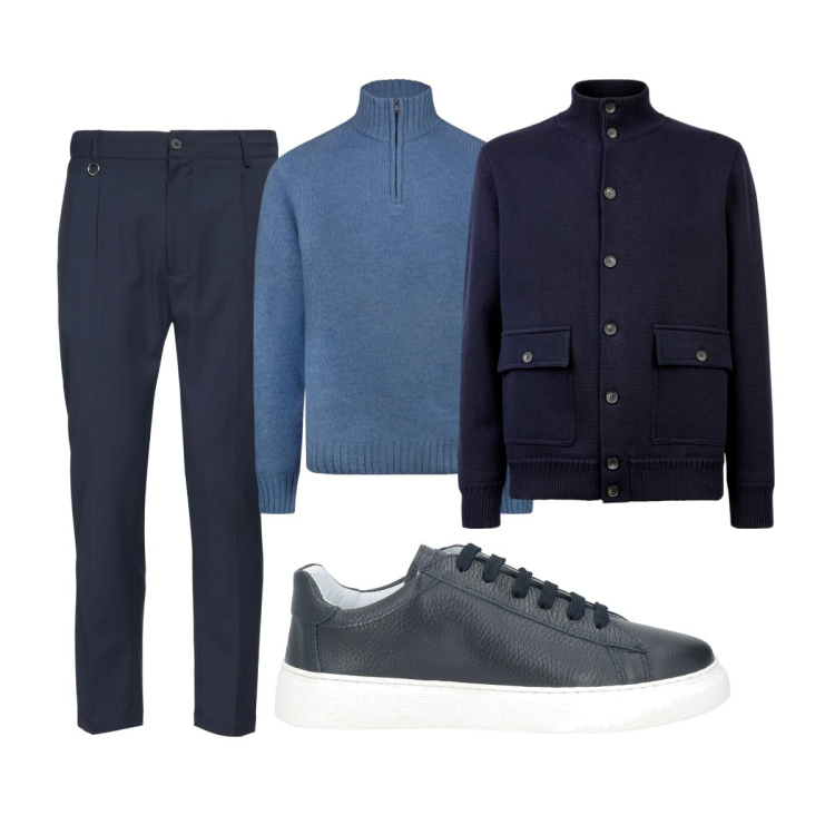 Outfit uomo - Total look #2037062. Stile Trendy per Ufficio. Abbinamento con pantaloni, sneakers, maglieria, giacche.