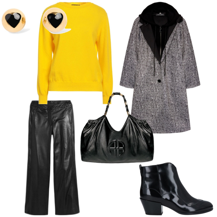 Outfit donna - Ufficio. per Ufficio. Abbinamento con pantaloni, pullovers, stivaletti, cappotti, shopping bag, orecchini.