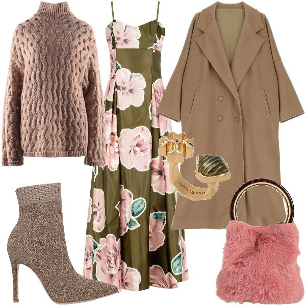 Outfit donna - Serata boho chic. Stile Boho per Serata fuori. Abbinamento con maglieria, stivaletti, borse a mano, anelli, vestiti lunghi, cappotti.