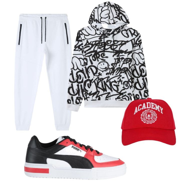 Outfit uomo - Total look #2037076. Stile Casual per Sport. Abbinamento con sneakers, cappelli, pantaloni, felpe con cappuccio.