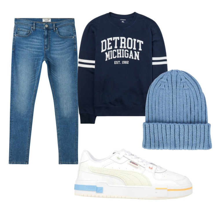 Outfit uomo - Total look #2037086. Stile Casual per Tutti i giorni. Abbinamento con sneakers, felpe, jeans slim fit, berretti.