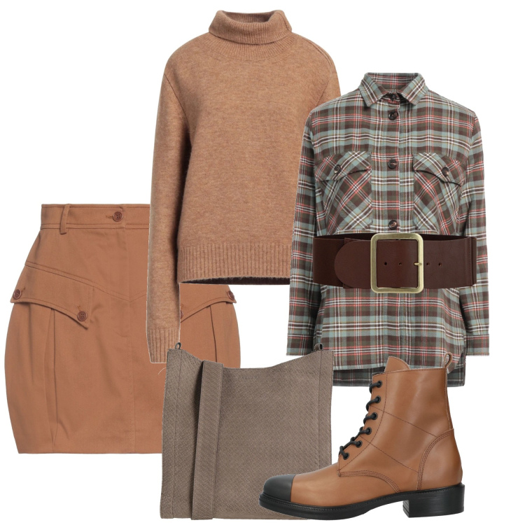 Outfit donna - Moda e layering. Stile Chic per Tutti i giorni. Abbinamento con minigonne, camicie, borse a tracolla, maglieria, stivaletti, cinture.