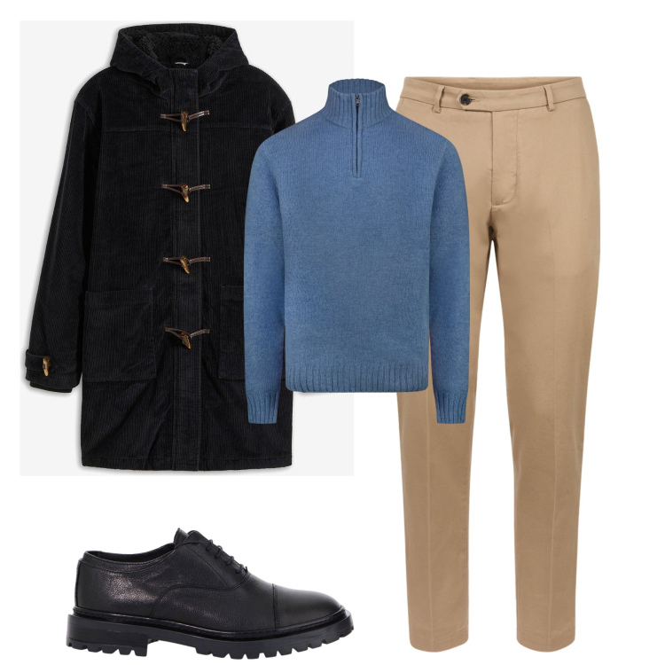 Outfit uomo - Total look #2037163. Stile Urban per Tutti i giorni. Abbinamento con montgomery, scarpe stringate, maglieria, pantaloni.