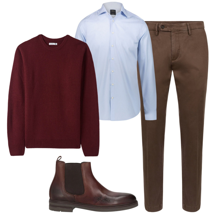 Outfit uomo - City. Stile Urban per Tutti i giorni. Abbinamento con stivali e stivaletti, maglieria, camicie, pantaloni chino.