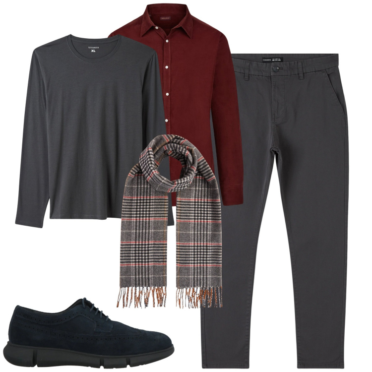 Outfit uomo - City. Stile Casual per Tutti i giorni. Abbinamento con sneakers, pantaloni chino, maglieria, sciarpe, camicie.