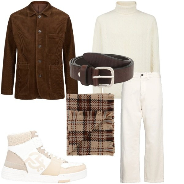 Outfit uomo - La giacca in velluto. Stile Casual per Tutti i giorni. Abbinamento con jeans dritti, sneakers alte, cinture, sciarpe, giacche, maglieria.