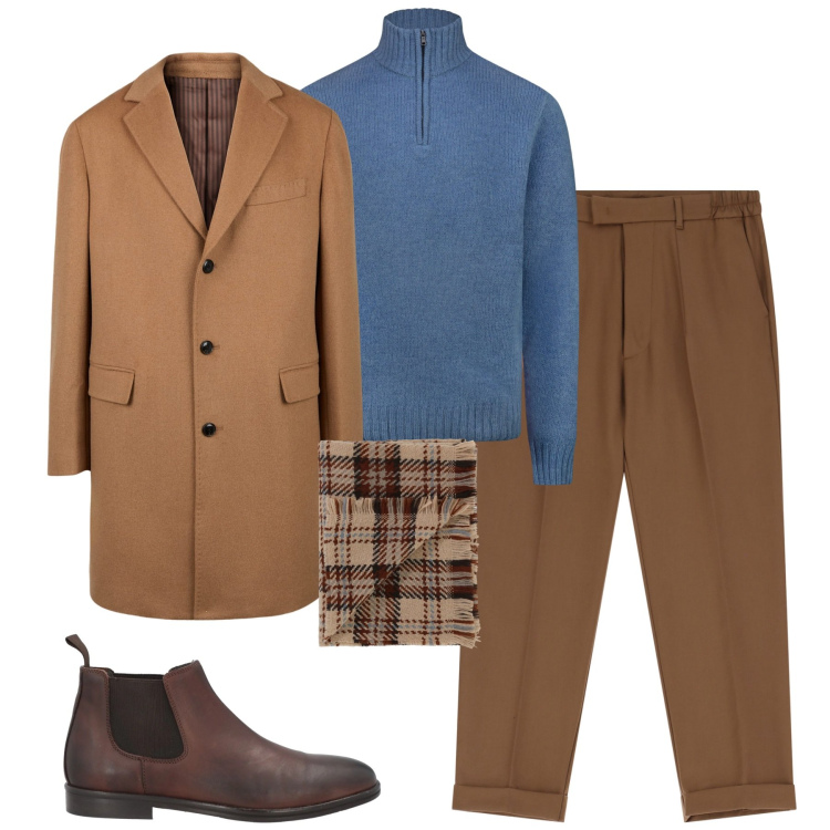 Outfit uomo - City. Stile Trendy per Tutti i giorni. Abbinamento con stivali e stivaletti, sciarpe, pantaloni, cappotti, maglieria.