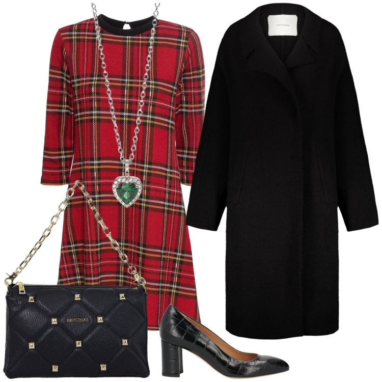 Outfit donna - Un delizioso abitino. Stile Bon Ton per Tutti i giorni. Abbinamento con vestiti corti, décolleté, ciondoli, borse a spalla, cappotti.