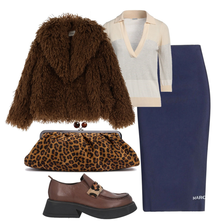 Outfit donna - Anilmalier e blu. Stile Glamour per Tutti i giorni. Abbinamento con mocassini, pullovers, gonne longuette, cappotti, pochette.