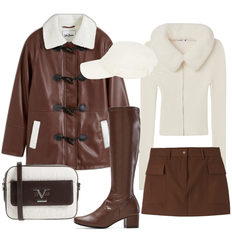 Outfit donna - Total look #2037338. Stile Casual chic per Tutti i giorni. Abbinamento con stivali, montgomery, borse a tracolla, gonne, cardigans, cappelli con visiera.