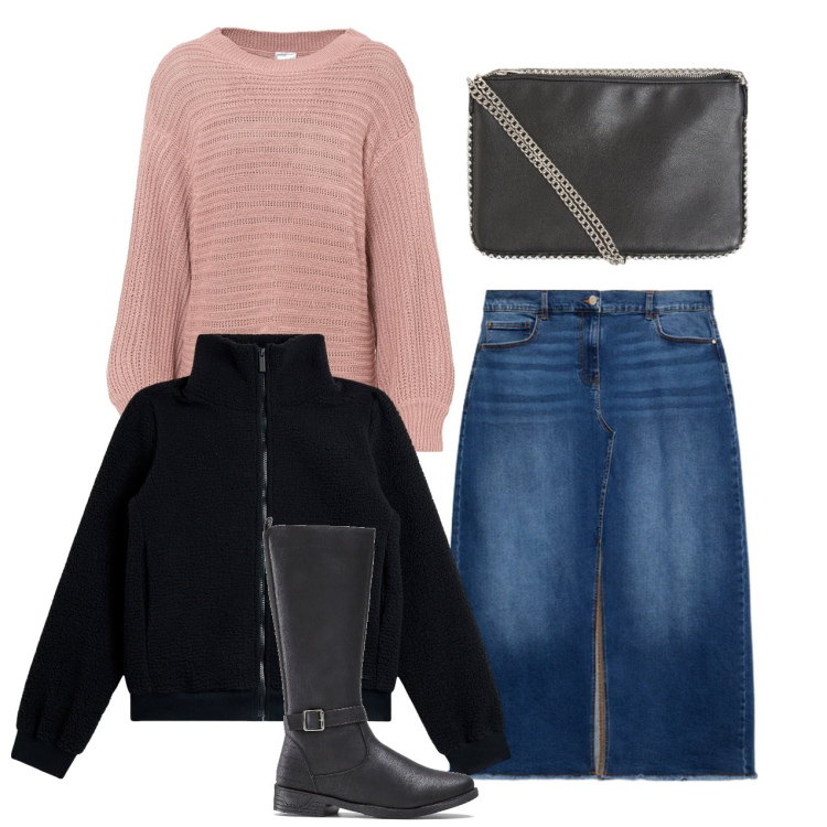 Outfit donna - La gonna in jeans. Stile Casual chic per Tutti i giorni. Abbinamento con stivali, maglieria, borse a tracolla, blazer, gonne lunghe.