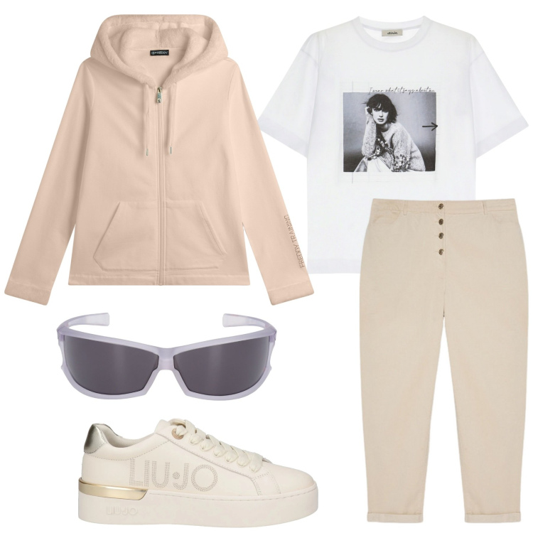 Outfit donna - Urban sporty. Stile Urban per Sport. Abbinamento con sneakers, felpe con cappuccio, t-shirt, pantaloni, occhiali da sole.