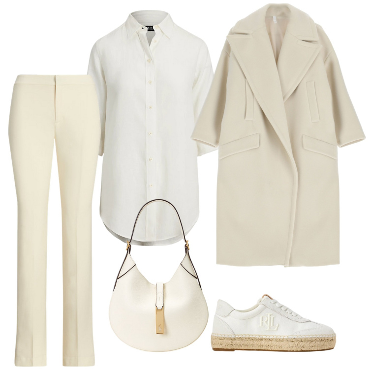 Outfit donna - Winter wonderland. Stile Casual chic per Tutti i giorni. Abbinamento con cappotti, sneakers, pantaloni, borse a spalla, camicie.