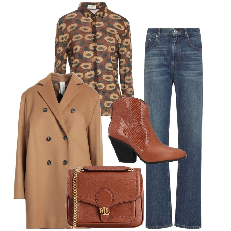Outfit donna - Un cappotto nocciola. Stile Casual chic per Tutti i giorni. Abbinamento con cappotti, stivaletti texani, borse a spalla, camicie, jeans dritti.