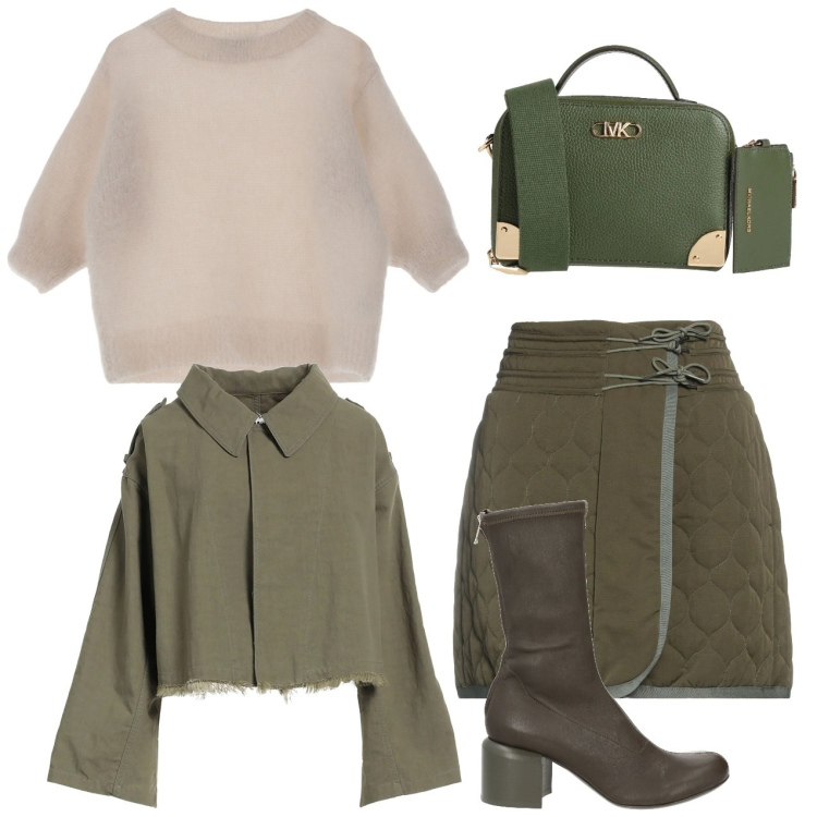 Outfit donna - La gonna trapuntata. Stile Bon Ton per Tutti i giorni. Abbinamento con minigonne, blazer, borse a tracolla, stivaletti, maglieria.