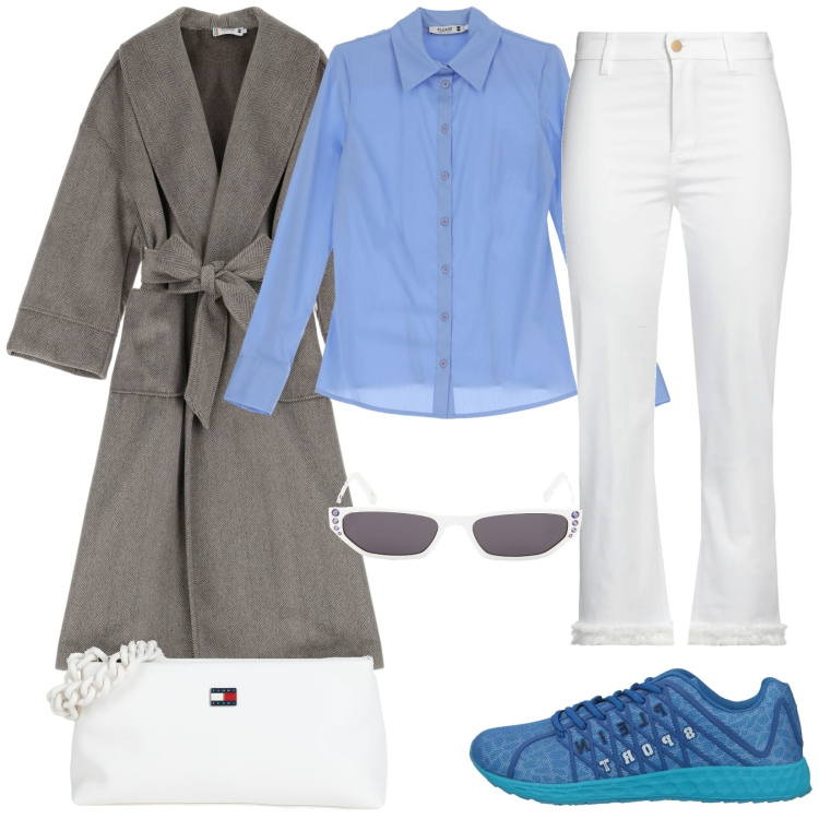 Outfit donna - Total look #2037442. Stile Sporty chic per Tutti i giorni. Abbinamento con sneakers, jeans dritti, borse a mano, camicie, cappotti, occhiali da sole.