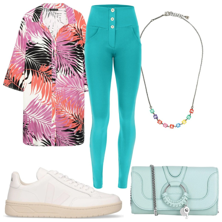 Outfit donna - Total look #2037458. Stile Trendy per Tutti i giorni. Abbinamento con collane, borse a tracolla, pantaloni skinny, sneakers, camicie.