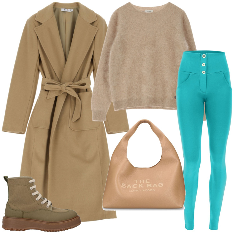 Outfit donna - Leggings turchesi. Stile Casual chic per Tutti i giorni. Abbinamento con stivaletti, cappotti, pantaloni skinny, pullovers, borse a spalla.