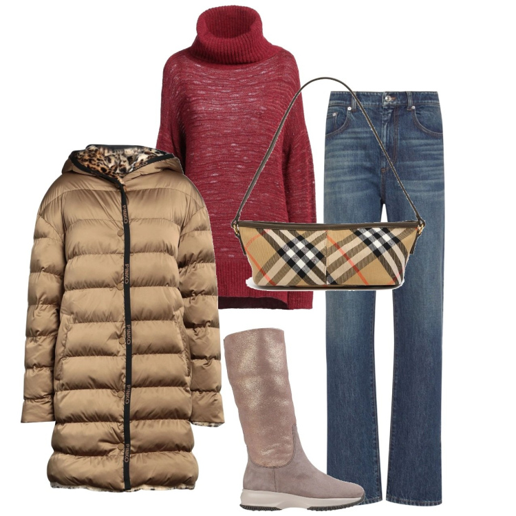 Outfit donna - Un pullover lungo e caldo. Stile Casual per Tutti i giorni. Abbinamento con stivali da neve, pullovers, piumini, jeans dritti, borse a mano.