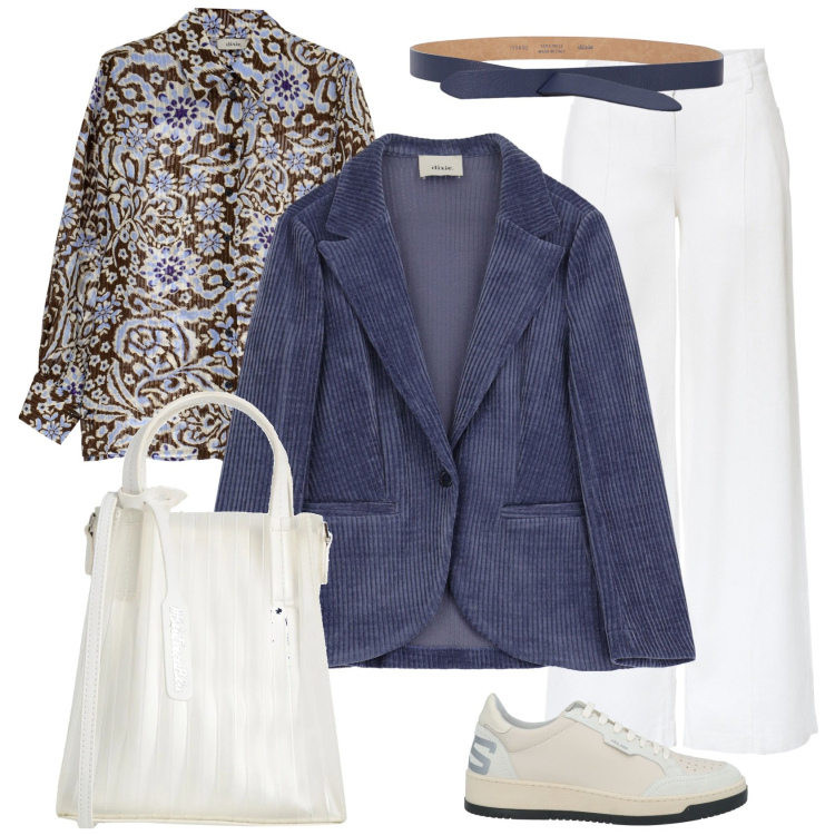 Outfit donna - Velluto millerighe. Stile Casual chic per Tutti i giorni. Abbinamento con pantaloni a palazzo, borse a mano, sneakers, blazer, cinture, camicie.