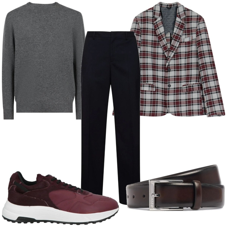 Outfit uomo - Total look #2037593. Stile Trendy per Tutti i giorni. Abbinamento con sneakers, giacche, maglieria, pantaloni, cinture.
