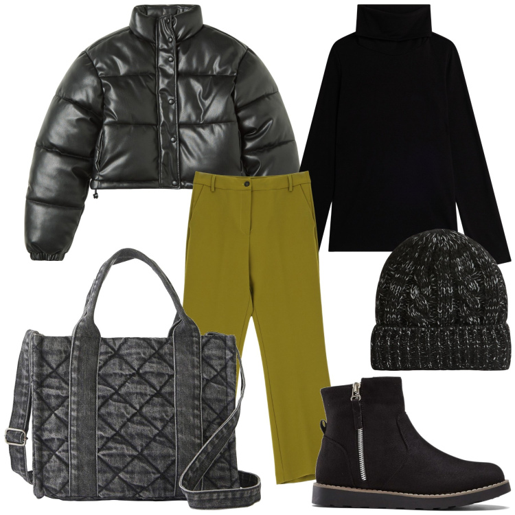 Outfit donna - Ma che freddo fa. Stile Casual per Tutti i giorni. Abbinamento con borse a mano, stivaletti, blazer, berretti, pantaloni, maglieria.