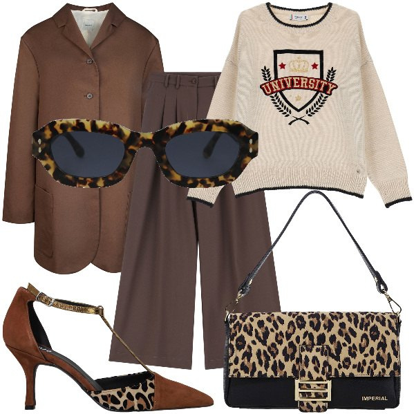 Outfit donna - Total look #2037607. Stile Vintage retrò per Tutti i giorni. Abbinamento con occhiali da sole, maglieria, pantaloni, borse a spalla, décolleté, trench.