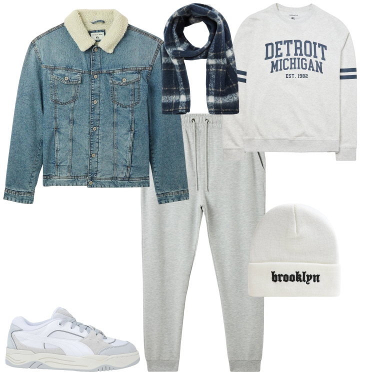 Outfit uomo - Total look #2037621. Stile Urban per Tutti i giorni. Abbinamento con sneakers, felpe, pantaloni, giacche, berretti, sciarpe.