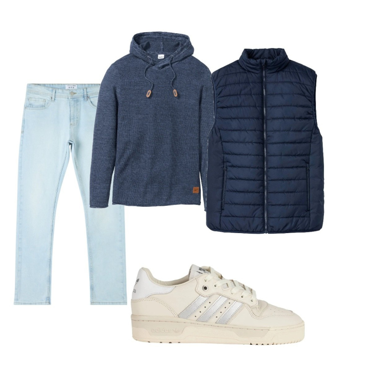 Outfit uomo - Total look #2037694. Stile Casual per Tutti i giorni. Abbinamento con maglieria, gilet, sneakers, jeans dritti.