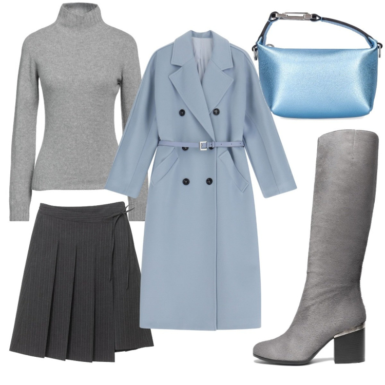 Outfit donna - Miss Elegance. Stile Bon Ton per Ufficio. Abbinamento con stivali, maglieria, cappotti, borse a mano, gonne longuette.