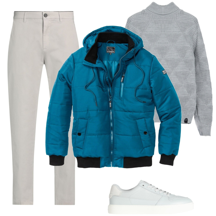 Outfit uomo - Total look #2037717. Stile Casual per Tutti i giorni. Abbinamento con bomber, pantaloni chino, sneakers, maglieria.