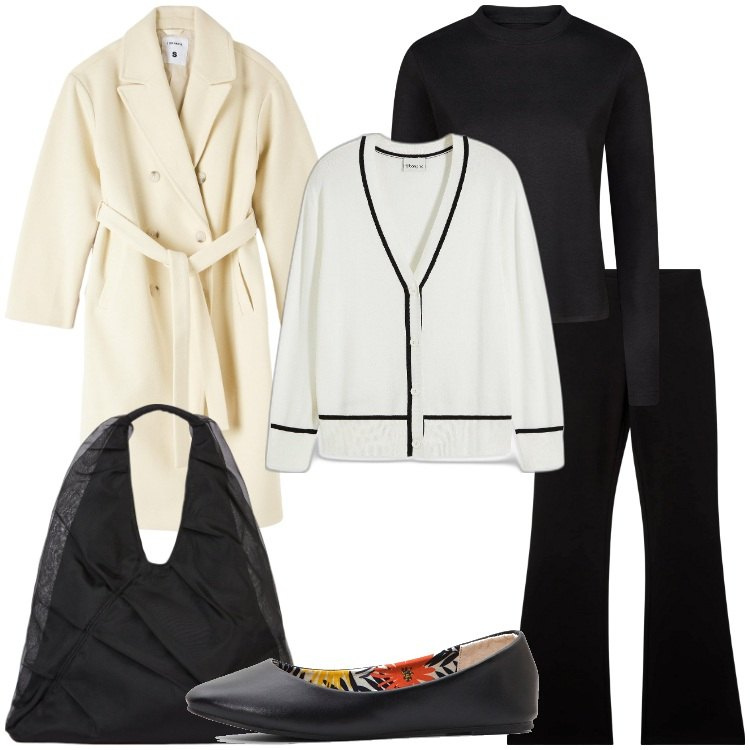 Outfit donna - Comfy & Minimal. Stile Minimal per Tutti i giorni. Abbinamento con ballerine, cardigans, cappotti, pantaloni, shopping bag, t-shirt.
