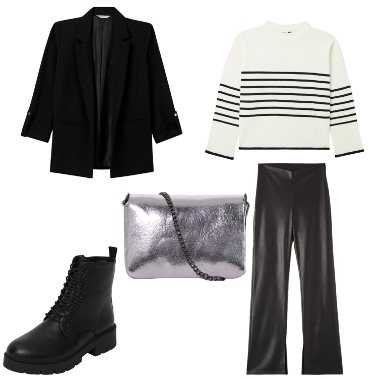 Outfit donna - Total look #2037782. Stile Basic per Ufficio. Abbinamento con blazer, pantaloni, maglieria, anfibi, pochette.