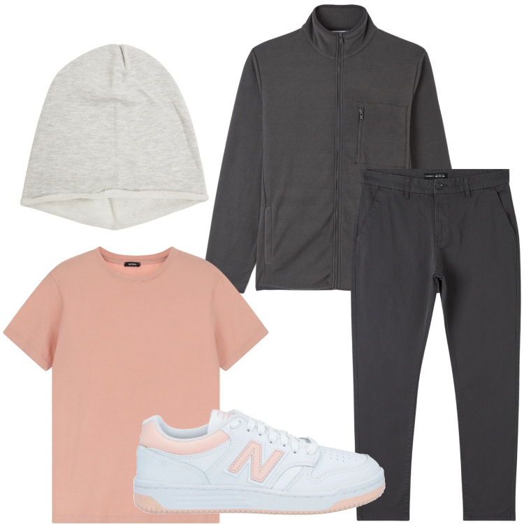 Outfit uomo - Relax in città. Stile Casual per Sport. Abbinamento con sneakers, pantaloni chino, berretti, felpe, t-shirt.