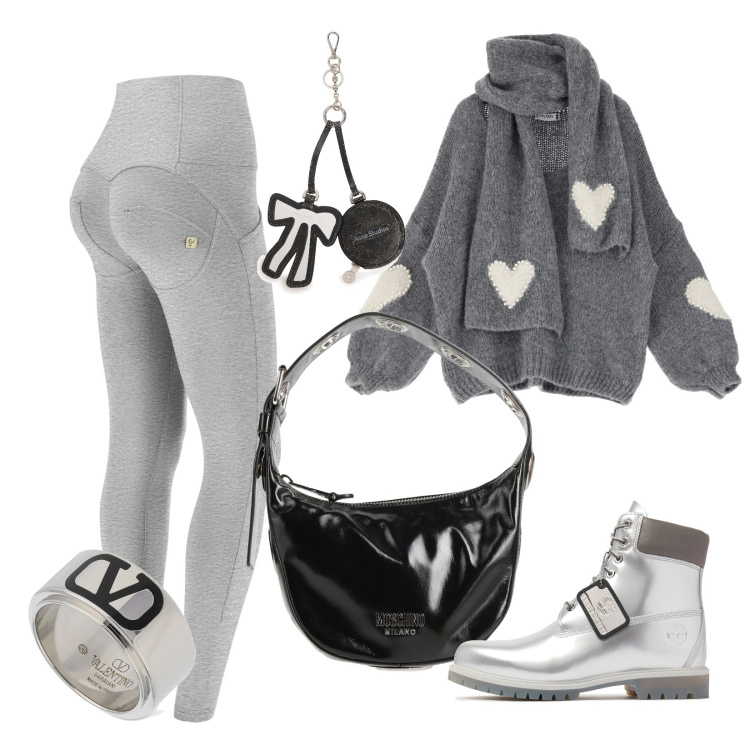 Outfit donna - Total look #2037855. Stile Casual per Scuola/Università. Abbinamento con borse a mano, maglieria, pantaloni skinny, stivali, anelli, portamonete.