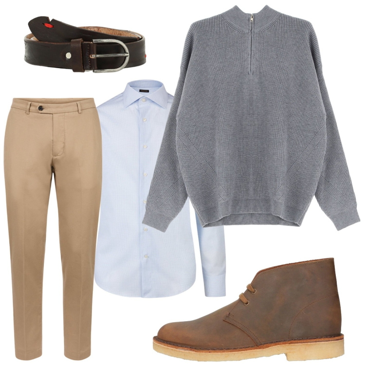 Outfit uomo - Camicia e pullover maxi. Stile Trendy per Tutti i giorni. Abbinamento con stivali e stivaletti, cinture, maglieria, pantaloni, camicie.