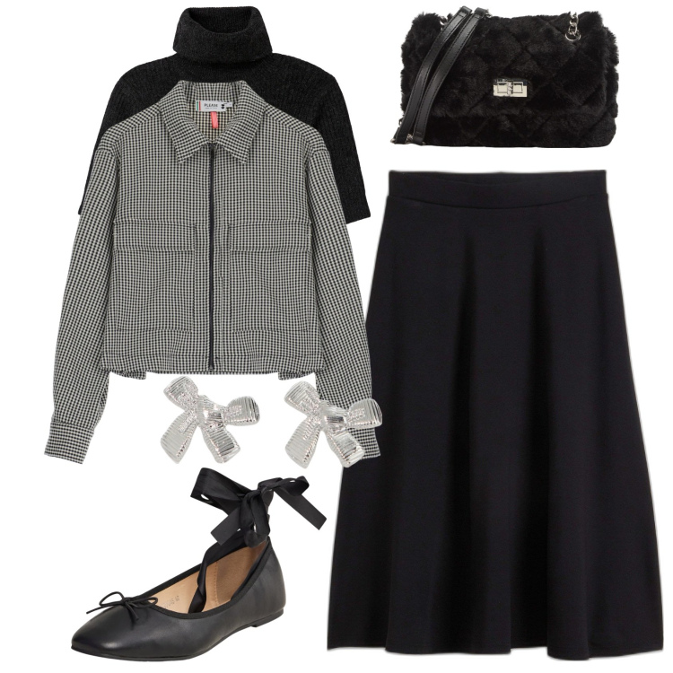 Outfit donna - Ballerine must have di primavera. Stile Bon Ton per Tutti i giorni. Abbinamento con gonne longuette, borse a spalla, ballerine, maglieria, blazer, orecchini.