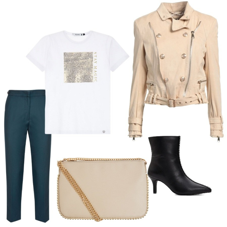 Outfit donna - Total look #2037905. Stile Basic per Tutti i giorni. Abbinamento con blazer, stivaletti, borse a tracolla, t-shirt, pantaloni.