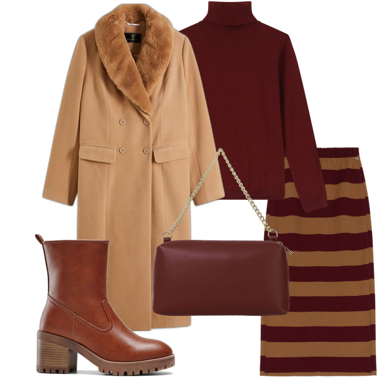Outfit donna - In città. Stile Urban per Tutti i giorni. Abbinamento con stivaletti, cappotti, gonne longuette, maglieria, borse a tracolla.